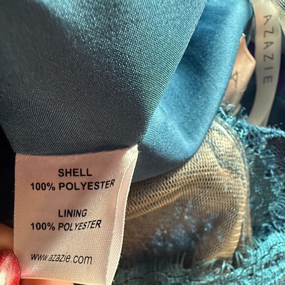 📌Azazie Lace Ink Blue Chiffon Formal - Bridesmaid Dress with Keyhole Backside - Picture 15 of 16